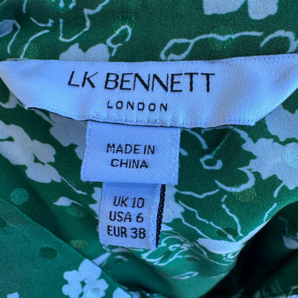 L.K. Bennett Green Floral Midi Shirt Dress SIZE 6 Silk Retro Work Designer $675 - Picture 12 of 13